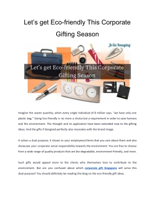 Let’s get Eco-friendly This Corporate Gifting Season