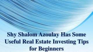 Shy Shalom Azoulay Has Some Useful Real Estate Investing Tips for Beginners