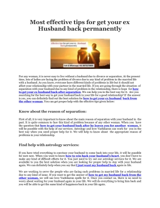 Most effective tips for get your ex Husband back permanently - Astrology Support