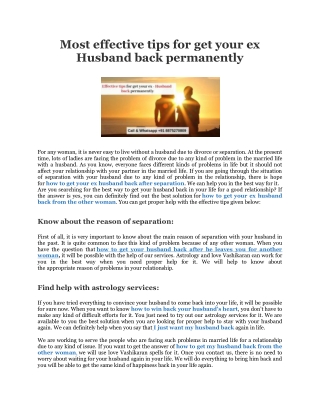Most effective tips for get your ex Husband back permanently - Astrology Support