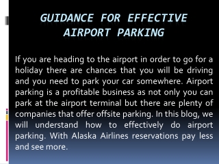 Guidance for effective Airport Parking