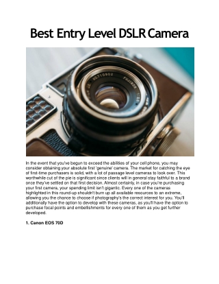 Best Entry Level DSLR Camera