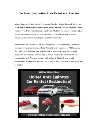 United Arab Emirates Car Rental (Destination) Market: Growth, Opportunity and Forecast Till 2023