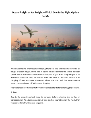 Ocean Freight or Air Freight – Which One Is the Right Option for Me When