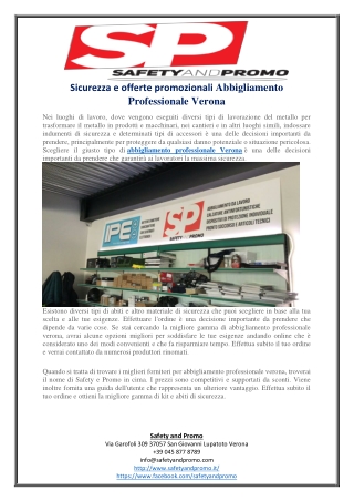 Sicurezza e offerte promozionali Abbigliamento Professionale Verona