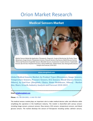 Medical Sensors Market: Industry Growth, Size, Share and Forecast 2018-2023