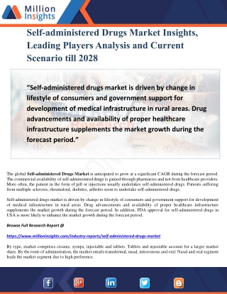 Self-administered Drugs Market Insights, Leading Players Analysis and Current Scenario till 2028