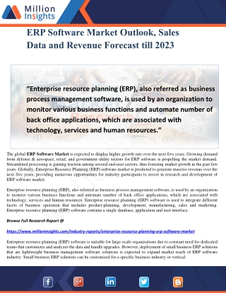 ERP Software Market Outlook, Sales Data and Revenue Forecast till 2023