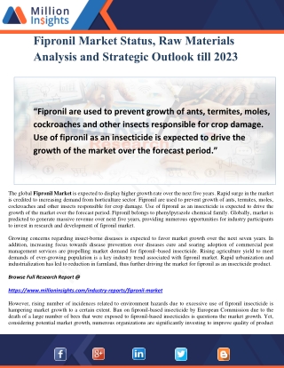 Fipronil Market Status, Raw Materials Analysis and Strategic Outlook till 2023