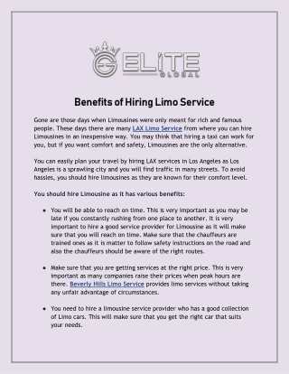 Benefits of Hiring Limo Service