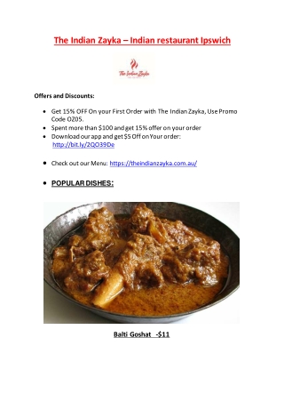 The Indian Zayka– 10% off- Indian restaurant Springfield Ipswich, QLD.