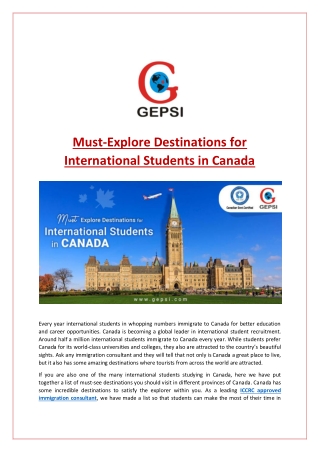 Must Explore Destinations for International Students in Canada