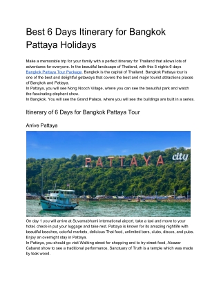 Best 6 Days Itinerary for Bangkok Pattaya Holidays