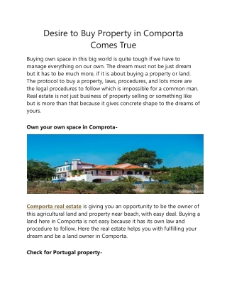 Desire to Buy Property in Comporta Comes True