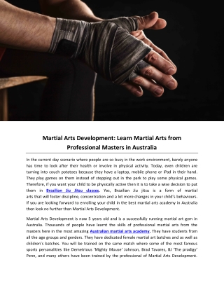 Martial Arts Development: Learn Martial Arts from Professional Masters in Australia