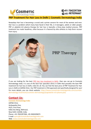PRP Therapy For Hair Loss Delhi