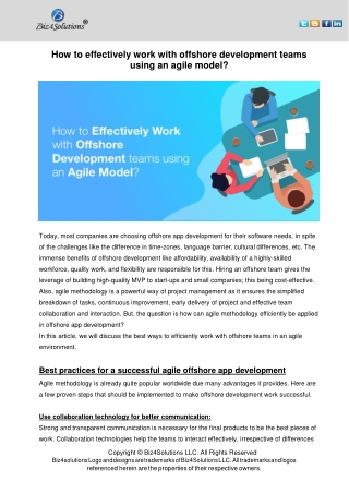 How to Effectively Work with Offshore Developement Team using an Agile Model