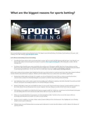 What are the biggest reasons for sports betting?