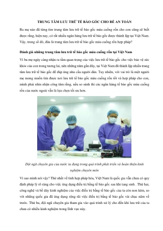 Trung tâm lưu trữ tế bào gốc cho bé an toàn