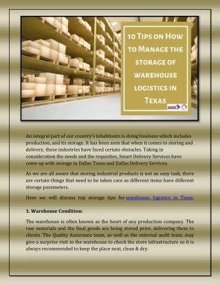 10 Tips on How to Manage the storage of warehouse logistics in Texas