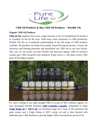 CBD Oil Products & Buy CBD Oil Products - Purelife UK