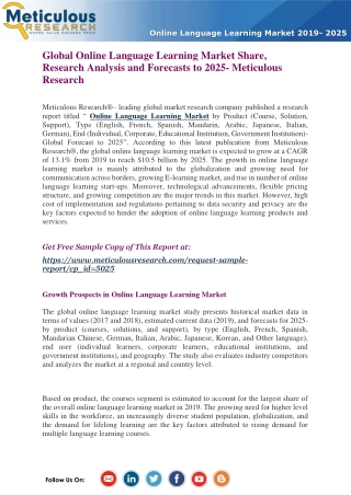 Global Online Language Learning Market Share, Research Analysis and Forecasts to 2025- Meticulous Research