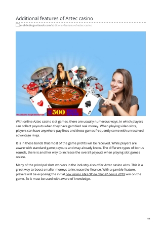 Additional features of Aztec casino
