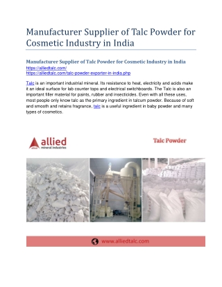 Manufacturer Supplier of Talc Powder for Cosmetic Industry in India