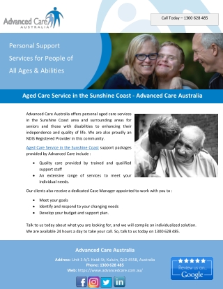Aged Care Service in the Sunshine Coast - Advanced Care Australia