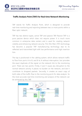 Traffic Analysis Point (TAP) For Real-time Network Monitoring