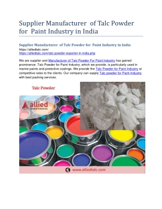 Supplier Manufacturer of Talc Powder for Paint Industry in India