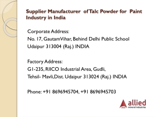 Supplier Manufacturer of Talc Powder for Paint Industry in India