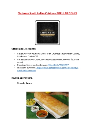 15% Off - Chutneys South Indian Cuisine-Derrimut - Order Food Online