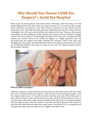 Why Should You Choose LASIK Eye Surgery? - Arohi Eye Hospital