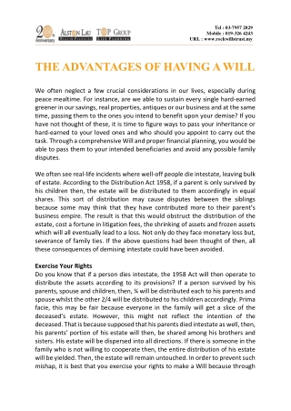 THE ADVANTAGES OF HAVING A WILL