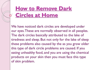How to remove Dark Circle at Home