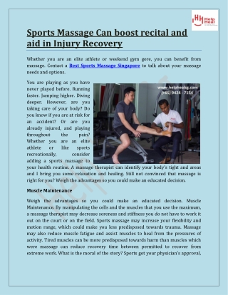 Sports Massage Can Boost recital and aid in Injury Recovery