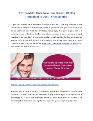 How To Make More New Hair Growth Of Hair Transplant In Just Three Months