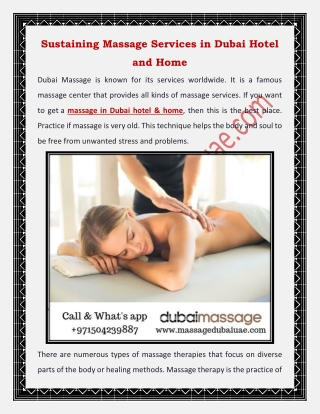 Sustaining Massage Services in Dubai Hotel and Home