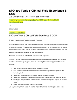 SPD 300 Topic 5 Clinical Field Experience B GCU