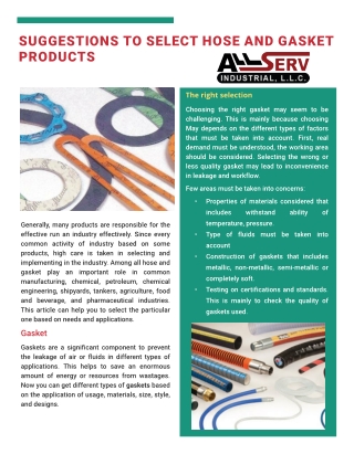 Suggestions To Select Hose And Gasket Products