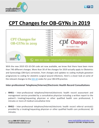 CPT Changes for OB-GYNs in 2019