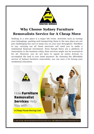 Why Choose Sydney Furniture Removalists Service for A Cheap Move