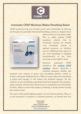 Automatic CPAP Machines Makes Breathing Easier