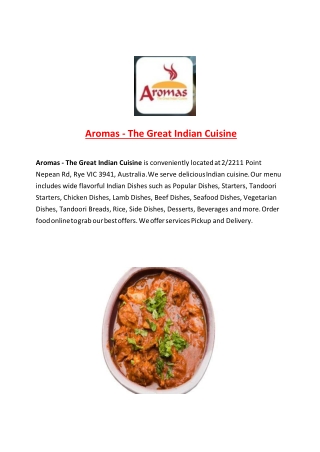 15% Off - Aromas - The Great Indian Cuisine-Rye - Order Food Online