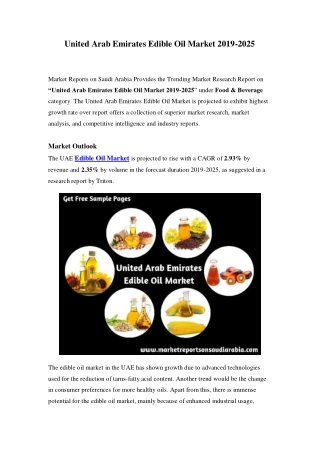 United Arab Emirates Edible Oil Market Opportunity and Forecast Till 2025