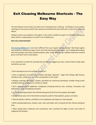 "Exit Cleaning Melbourne Shortcuts - The Easy Way | Melbourne Vacate And Carpet Cleaning