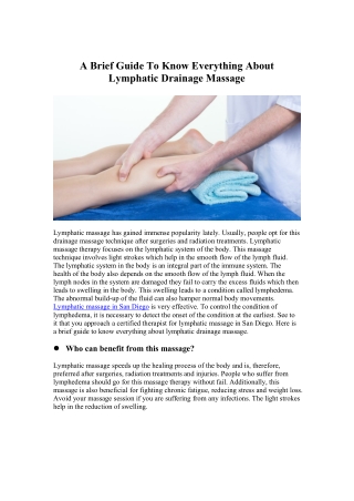 A Brief Guide To Know Everything About Lymphatic Drainage Massage