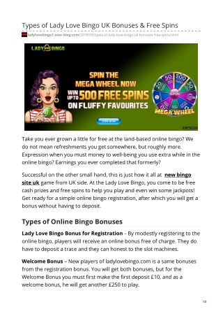 Types of Lady Love Bingo UK Bonuses & Free Spins