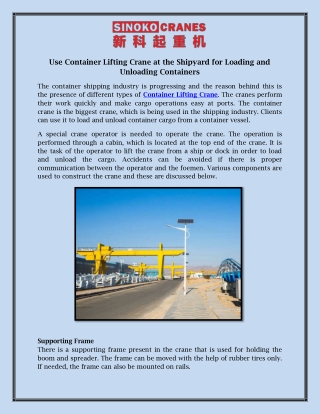 Use Container Lifting Crane at the Shipyard for Loading and Unloading Containers